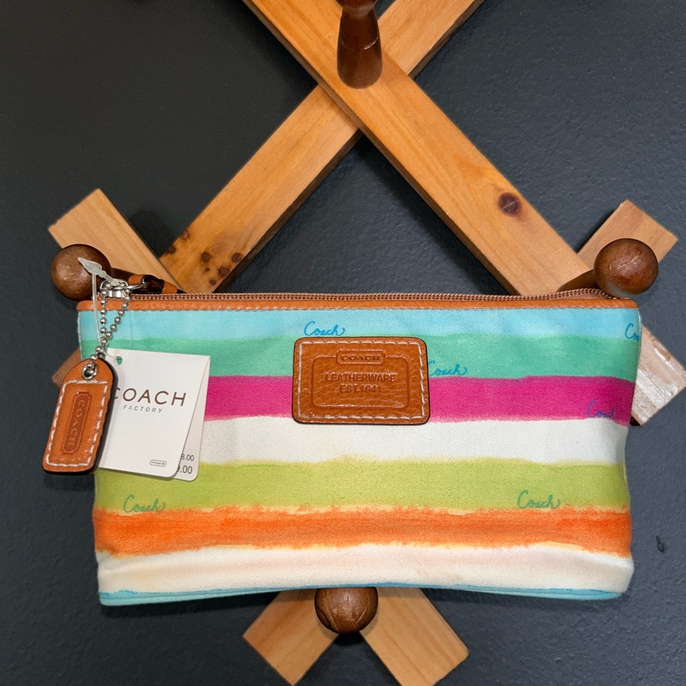 VINTAGE Coach Hampton Watercolor Stripe Zip Top Cosmetic bag (2006) -NWT-